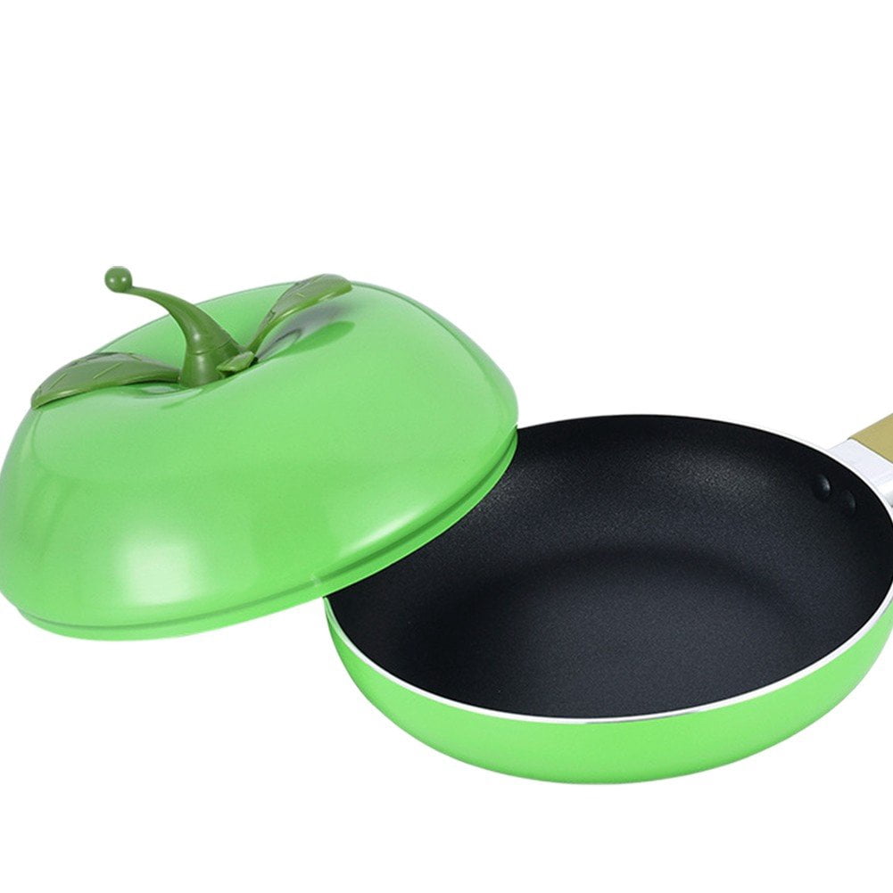 Jiibva 1Pc Green Apple Shape Non Stick Skillet Frying Pan with Lid for Home Induction Cooker