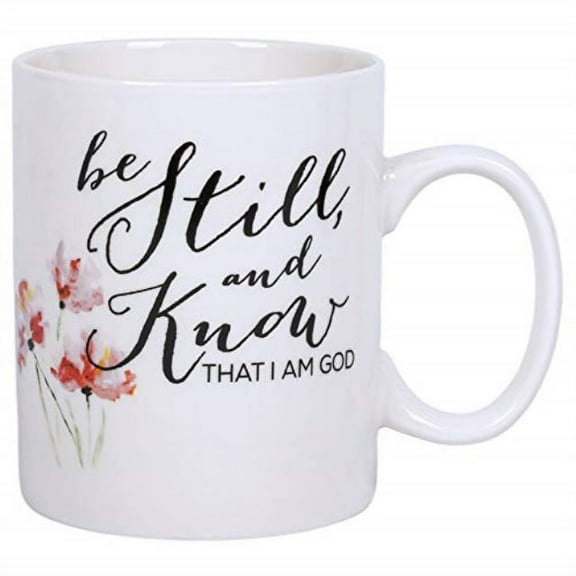 Be Still and Know That I Floral White 15 ounce Glossy Ceramic Coffee Mug