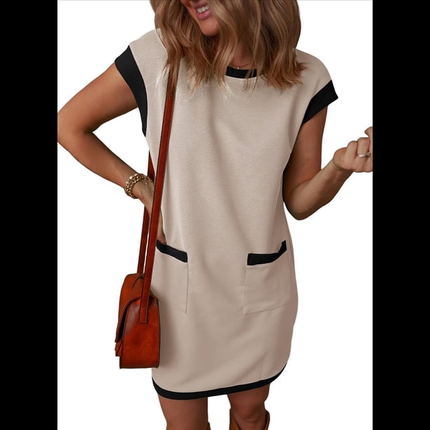 Vestido Mini con Mangas y Bloques de Color, Color Albaricoque S