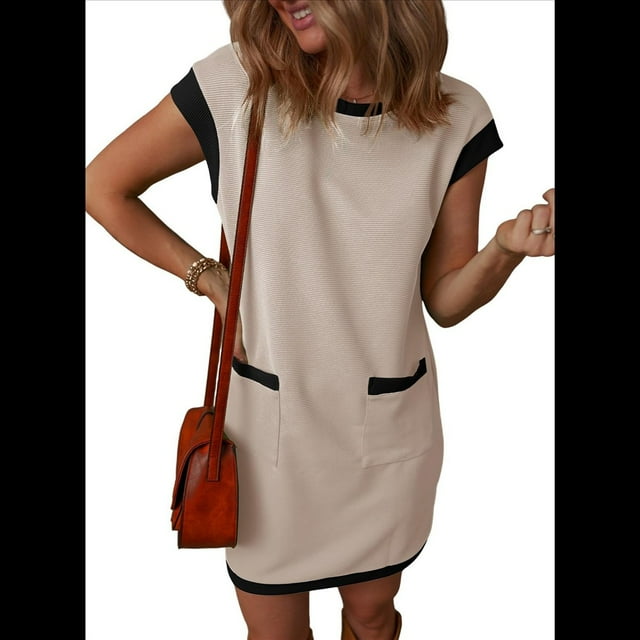 Vestido Mini con Mangas y Bloques de Color, Color Albaricoque S