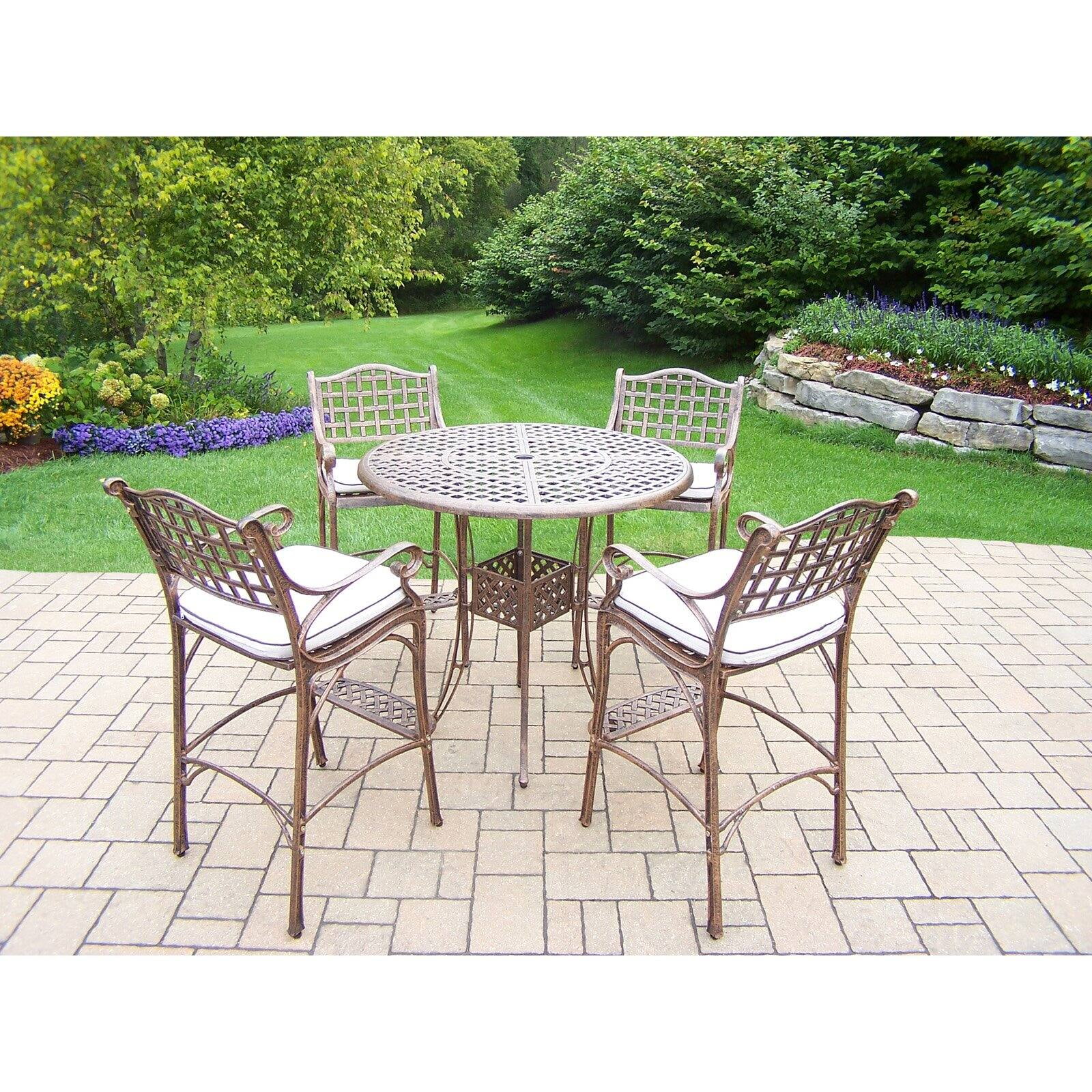 Oakland Living Elite Cast Aluminum 5 Piece Round Bar Height Patio Dining Set 6667