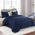 thumbnail image 2 of JML Quilt Set 3 Piece Microfiber Coverlet Shams Set, Soft Lightweight King, Navy Weave, 2 of 6