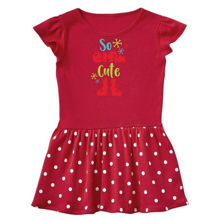 

Inktastic So Elfin Cute Elf Shoes Christmas - Red Green Gift Toddler Girl Dress