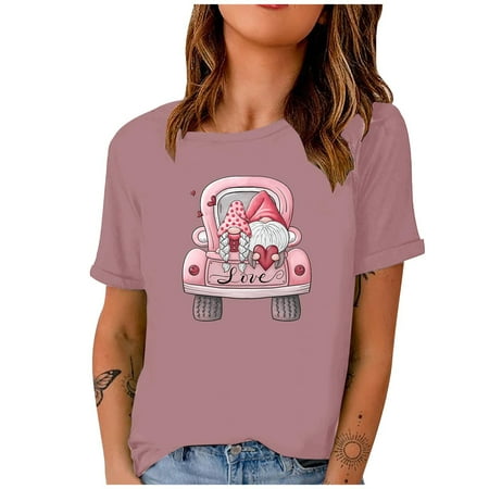 

Corset Top Maternity Shirts Women Casual Valentine s Day Short Sleeve Digital Printing Round Neck Loose T-Shirt Blouse Tops Womens Tank Tops Black Crop Top New Arrival Pink S