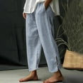 thumbnail image 2 of Annhoo Womens Cotton Linen Pants Striped Summer Straight Leg Side Slit Hem Lounge Beach Trousers with Pockets, 2 of 3