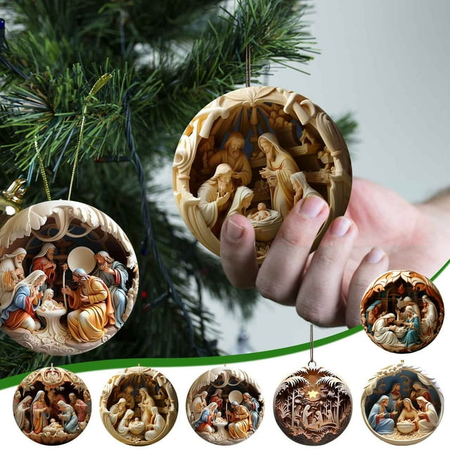 Xihbxyly Colgante Navideño 3D con Efecto Estereoscópico, Diseño Acrílico con Bendición de Nacimiento, Decoración Versátil para El Hogar, Ideal para Chimenea y Coche, Regalo Perfecto para Fiestas, Jue