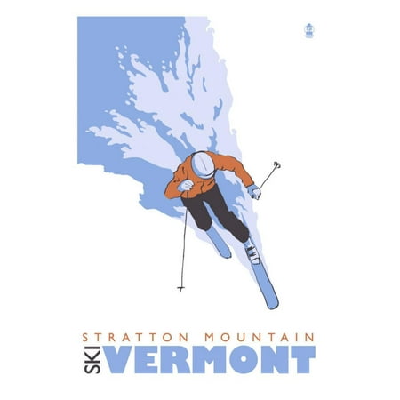 Stratton Mountain, Vermont, Stylized Skier Print Wall Art By Lantern (Best Mountains In Vermont)