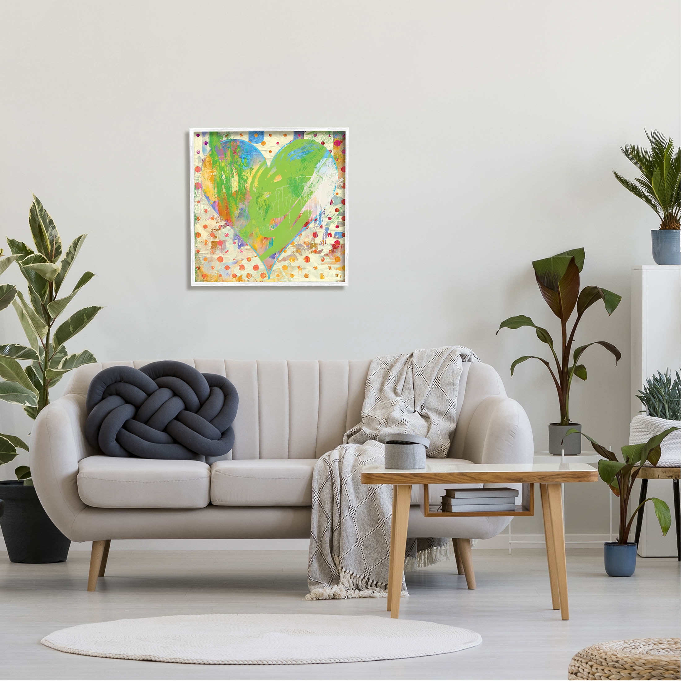 Lime Green Patterned Heart Shape Abstract Graphic Art White Framed Art Print Wall Art