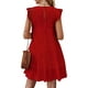 thumbnail image 2 of TRKIYQC Vestido de verano para mujer, sin mangas, con volantes, cuello redondo, mini vestido de color sólido, corte holgado, corto, fluido, plisado TRKIYQC Moderno diseño moderno, 2 of 3