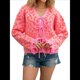 thumbnail image 1 of Suéter de Leopardo Peludo para Mujer, Cárdigan de Larga con Cordones, Tejido A Crochet, Larga Rosa Roja XL, 1 of 10