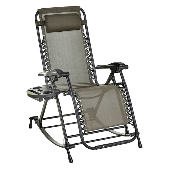Zero Gravity Rocking Chair - Gray Outdoor Lounge Rocker with Cup Holder & Phone Holder