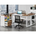 thumbnail image 3 of Fnova 39.4" Mobile Lateral Filing Cabinet with 2 Drawers for Hanging Letter Size Files, Printer Stand with Open Storage Shelves for Home Office, White+Brown, 3 of 6