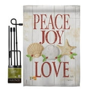 Breeze Decor BD-XM-GS-114133-IP-BO-D-US16-SB 13 x 18.5 in. Peace Joy Love Winter Christmas Impressions Decorative Vertical Double Sided Garden Flag Set with Banner Pole