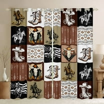 Homewish Western Cowboy Tribal Black Out Curtains,Country Bull Skull Curtains Pack of 2 (42x63 Each),Rustic Framhouse Cabin Bedroom Curtains For Children,Breathable Home Decor
