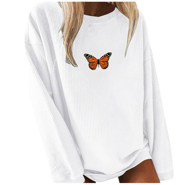Chandail à Manches Longues Imprimé Papillon Couleur Unie Mode pour Femmes