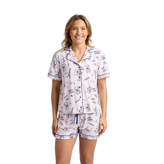 Disney The Aristocats Marie Women's Notch Collar Button-Down Shirt and Shorts Sleepwear Set -XL