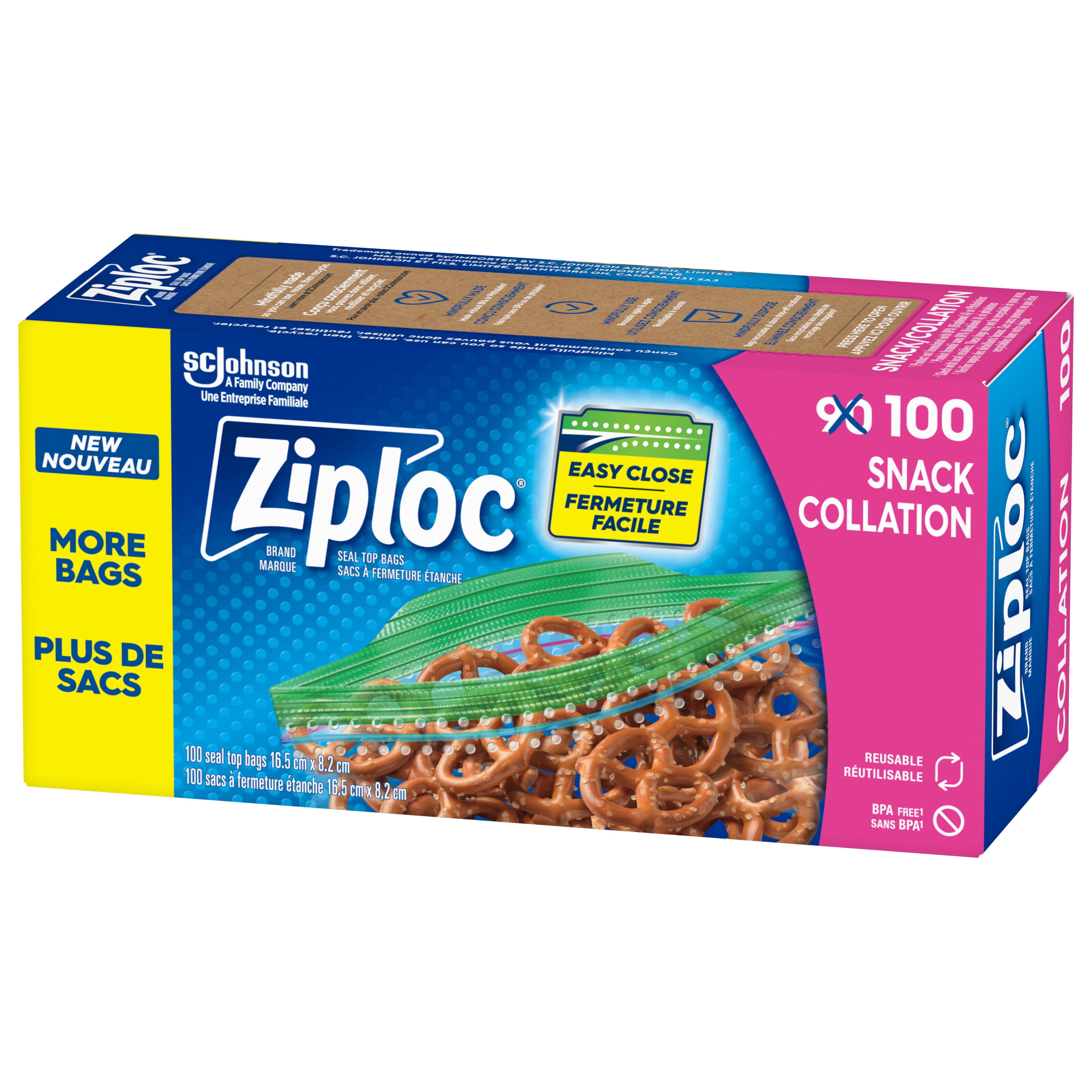 Ziploc® Snack Bags with Grip 'n Seal Technology, 90 Bags