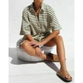 thumbnail image 6 of Women'S Summer Set Cotton Waffle Striped Shirt + Shorts Two-Piece Set Green L, 6 of 8