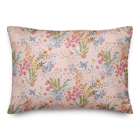 Creative Products Butterfly Bird Floral on Pink 20 x 14 Spun Poly Pillow