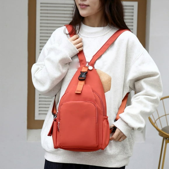 Women’s Cloth Shoulder Bag | Convertible Backpack Chest Bag | Casual Crossbody Purse with Multi Compartments | Lightweight Orange Fabric | 36x20x10cm | 1 Piece