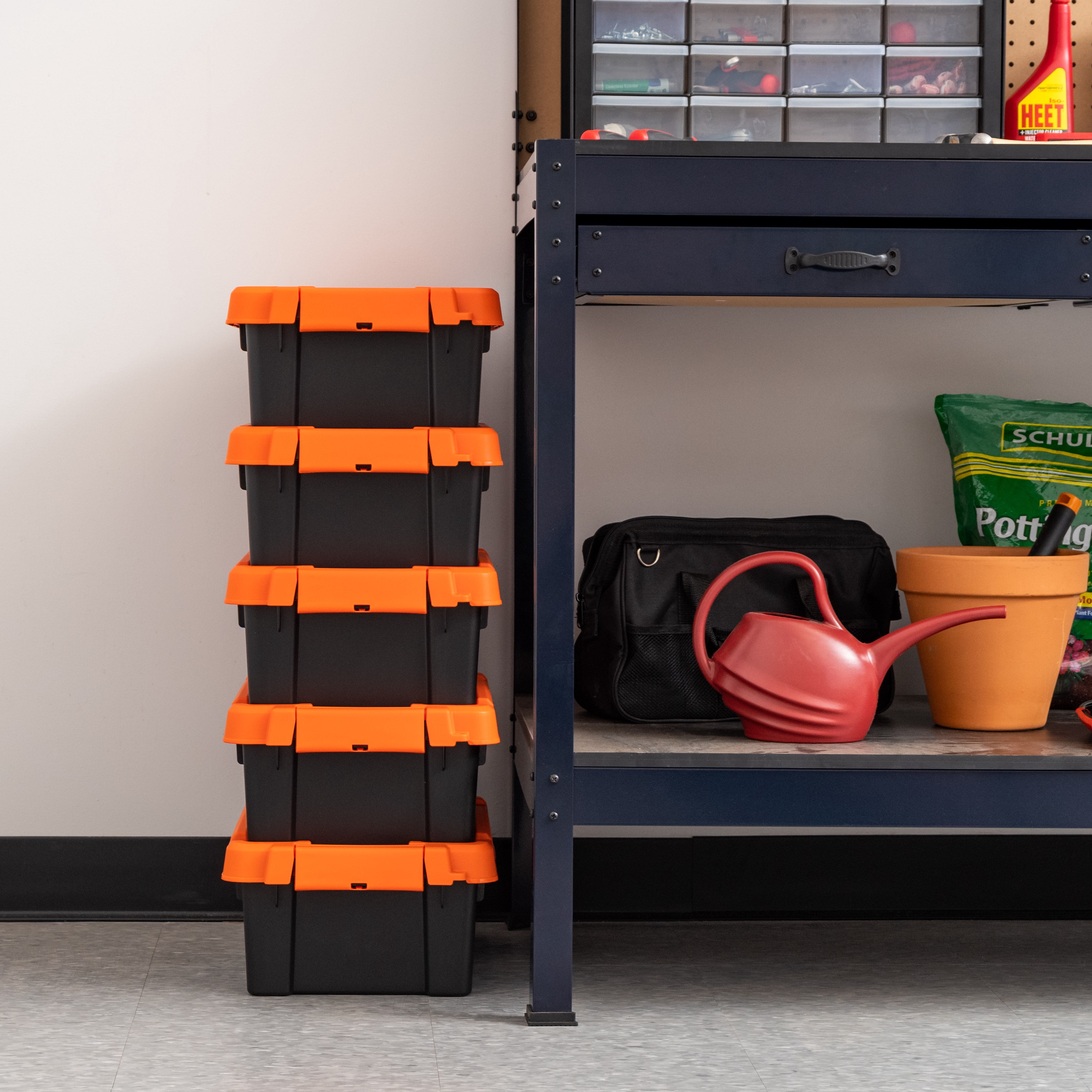IRIS 3 Gallon Black Plastic Latching Storage Bin with Lid Tote, Plastic Storage Container with Lid, 6-Pack