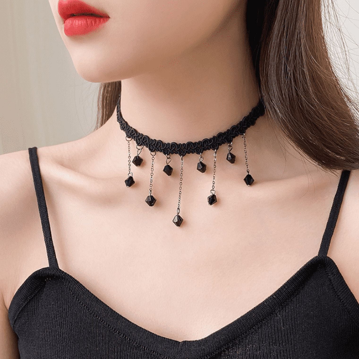 12 Pcs Flower Choker Black Necklace Set For Women Girls Stretch Elastic  Henna Tattoo Colorful Cloth Collar Necklace Multicolor Gothic Chokers