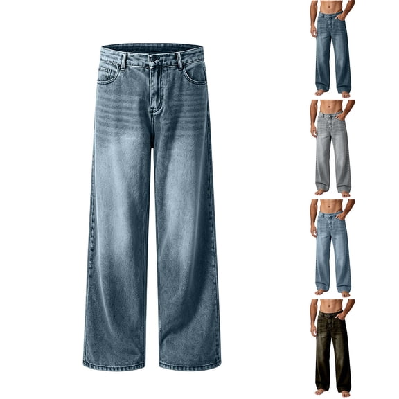 ZUBMGKTE Men's Heavyweight Wide-Leg Relaxed-Fit Jeans: Y2K Casual Style, Relaxed-Fit Jeans for Work, the Office, and Street Style