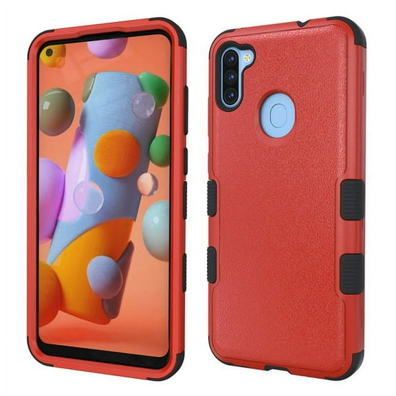 Samsung Galaxy A11 Phone Case Hybrid 3 Layers Body Rugged Hard & Silicone TPU Shockproof Impact Armor Rubber [Military drop-test standard] Protective Cover [RED] Case for Samsung Galaxy A11 (2020)