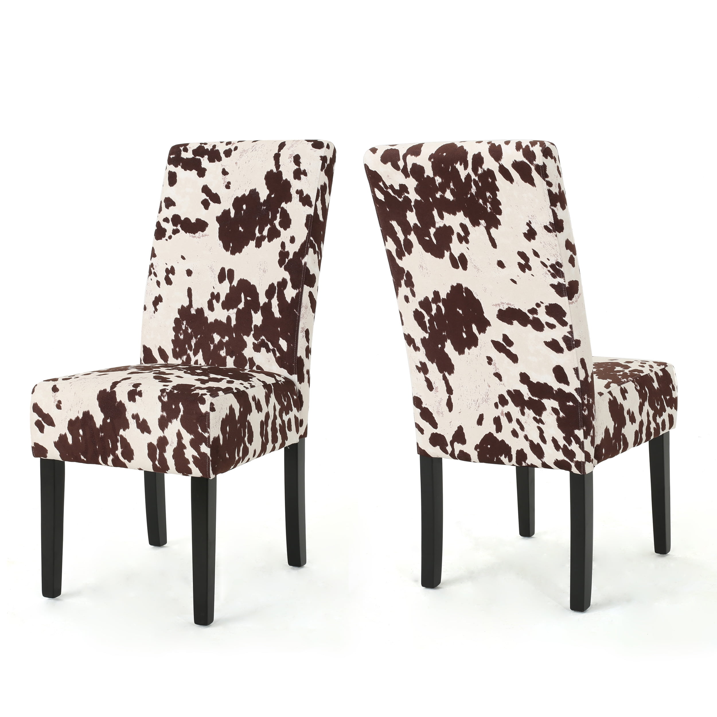 Noble House Contemporary Milk Cow Velvet Dining Chairs, Set of 2, Espresso