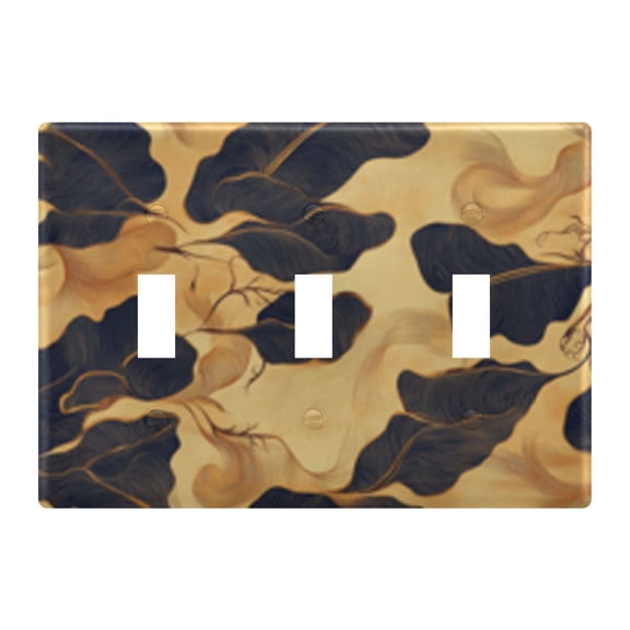 Light Switch Cover Black Leaves on Gold Background Plates Faceplate Decorative Switch Plate for Bedroom Home Decor