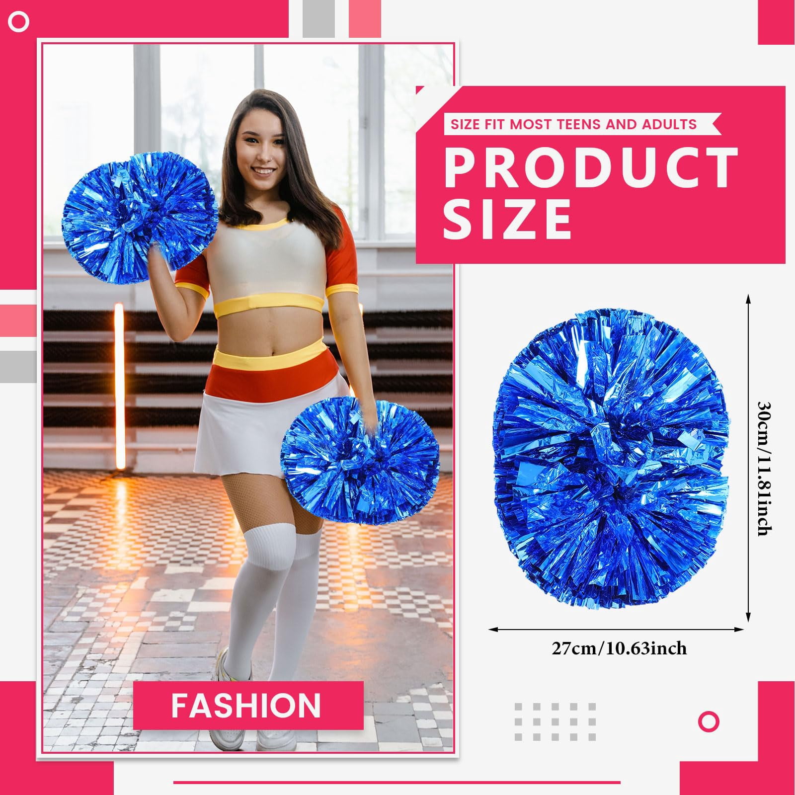 Pom Poms Cheer 12 Pcs with Handle, Cheerleading Handheld Squad Pompoms for Sports Team Spirit Games Dance Party Adults