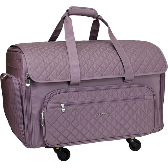 Everything Mary XXL 4 Wheel Collapsible Rolling Sewing Machine Storage Case, Purple Quilted