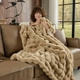 thumbnail image 4 of Faux Fur Throw Blanket Linen - 800 GSM Bubble Rabbit Fluff Blanket for Couch Bed Sofa,Softest Fluffy Fuzzy Cozy Blanket,Thick Furry Plush Shaggy Warm Blankets for Women,108x90 Inches, 4 of 19