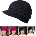 thumbnail image 4 of Pack de 2 gorros de punto holgados con visera para mujer, color negro y rojo vino, para invierno, 4 of 5
