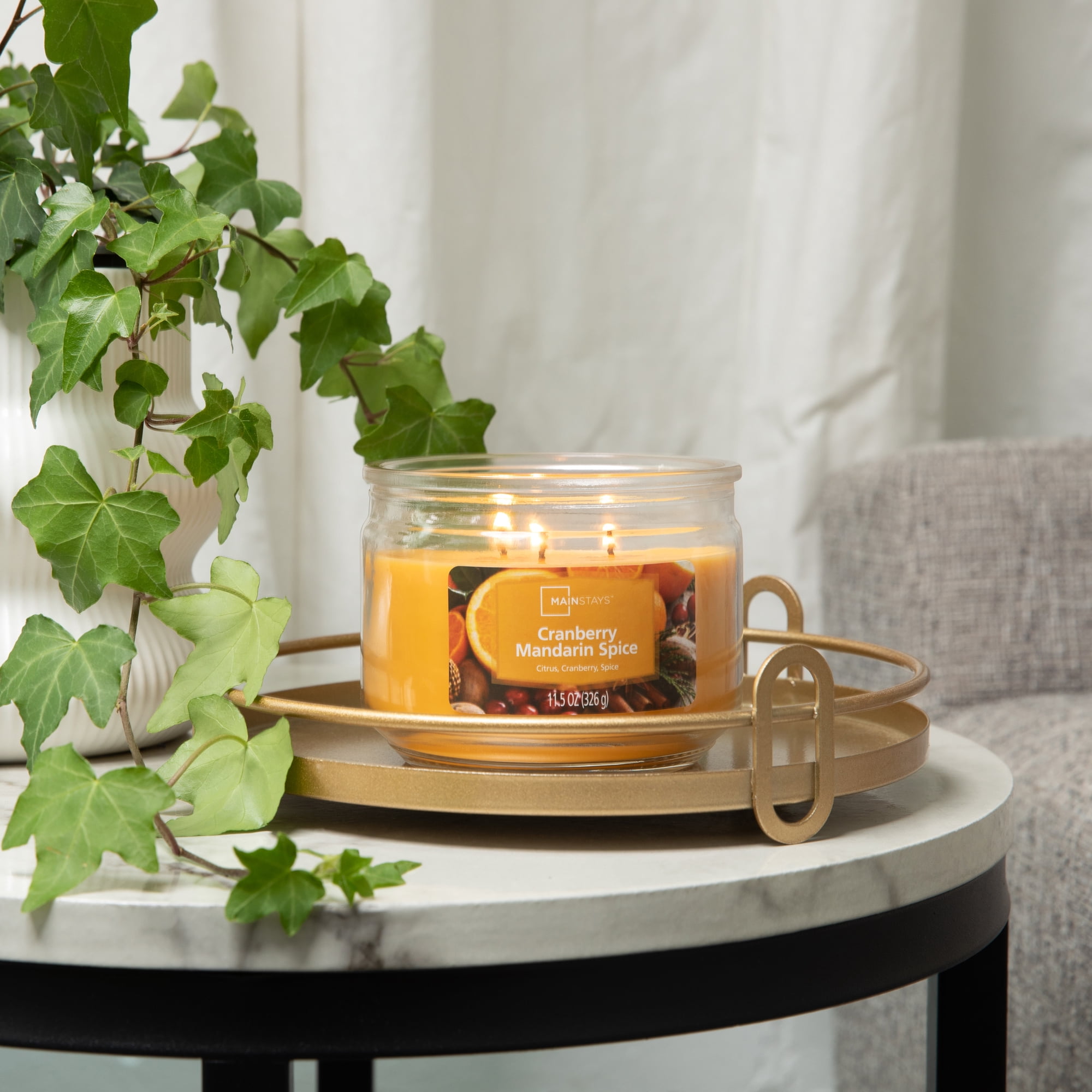 Mainstays 3-Wick Glass Jar Candle, Cranberry Mandarin, Yellow, 11.5 oz