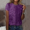 thumbnail image 2 of qolati Christmas Shirts for Women Sparkly Sequins T-Shirts Casual Short Sleeve Blouses Glitter Shiny Going Out Party Holiday Tunic Tops Purple L, 2 of 7