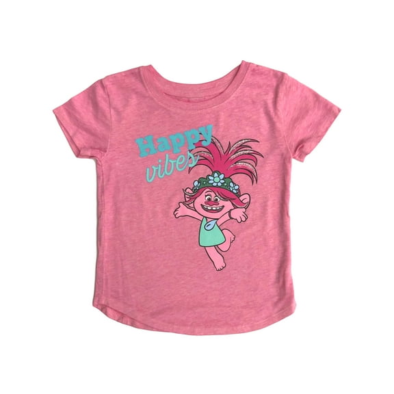 Trolls World Tour Toddler Girls Pink Sparkle Poppy Happy Vibes Tee Shirt 5T
