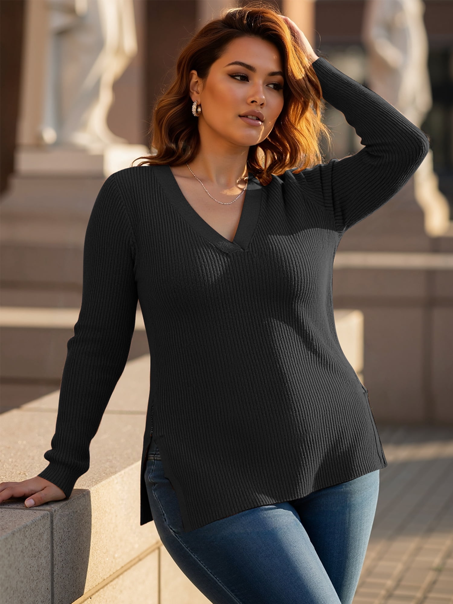 DARING DIVA Women's Maternity Zipper Split Side Sweater for Breastfeeding S Black