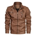 thumbnail image 3 of Penkiiy Men's Autumn And Winter Casual Baseball Uniform Leather Jacket Leather Jacket Tuxedo Suit Set Polyester Brown on Sale, 3 of 7