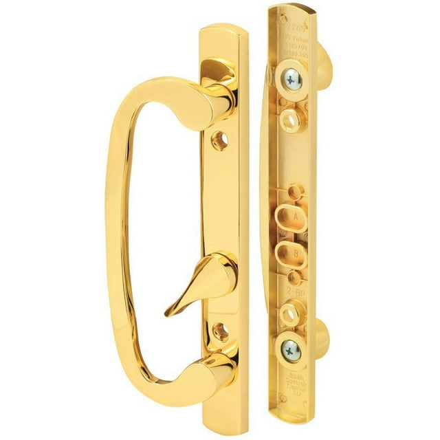 PRIME-LINE C 1283 Mortise-Style Sliding Door Handle Set – Replace Old or Damaged Door Handles Quickly and Easily –For Right- or Left-Handed Doors - Brass, 3-15/16” Mounting Holes