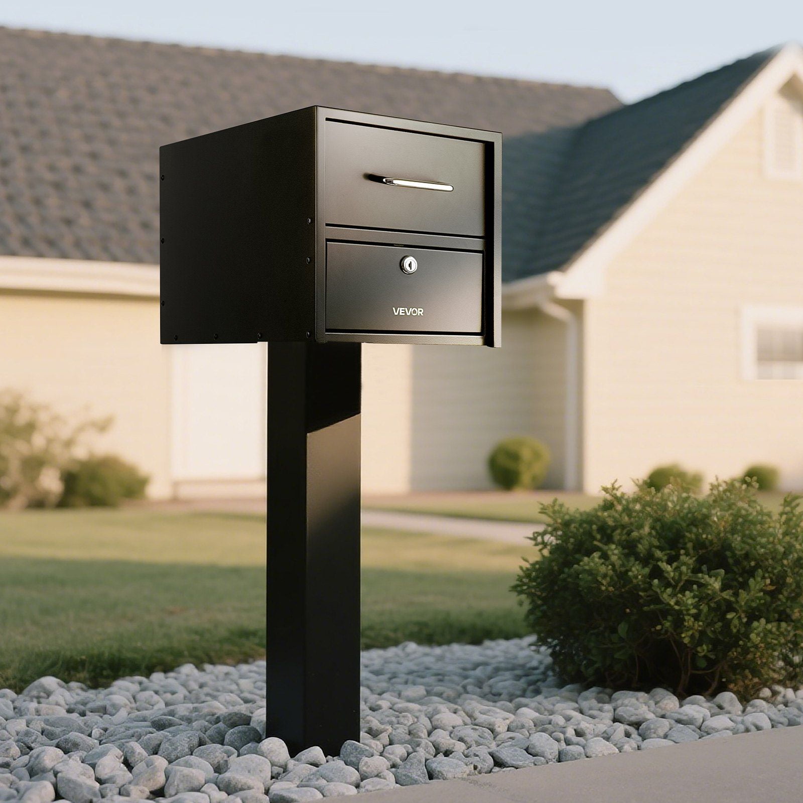 Large Anti-Pry Mailbox for Outdoor Post Mount, Heavy Duty Steel Security Mail Box with Key Lock and Magnetic Door, Weather Resistant Finish for House or Street Side 21.06 x 10.63 x 11.22 In