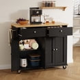 thumbnail image 4 of Walsunny Kitchen Islands Carts with Drop Leaf Table 2 Drawers 5 Wheels 4 Magnetic Doors Rolling Storage Cabinet Black, 4 of 6