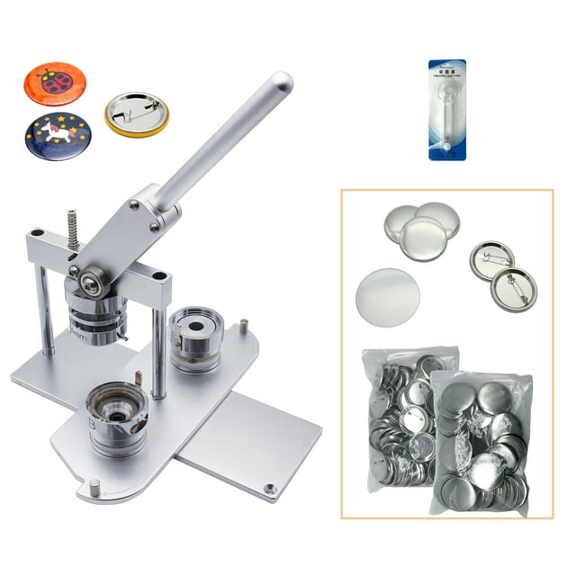 ChiButtons Button Maker Kit 44mm (1 3/4") Badge Press Machine-B400 + 44mm Round Die Moulds + 100 set Button Components + Adjustable Circle Cutter (Silver-New)