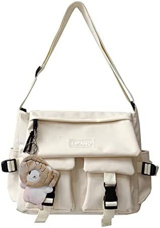 QWZNDZGR Aesthetic Messenger Bag with Stuffed Pendant and Pins Kawaii  Crossbody Bag for Women Girls School Messenger Bag