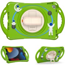 Dteck Kids Friendly Case for iPad 9th 8th 7th Generation 10.2 inch,Heavy Duty Silicone Case Shockproof Hard Handle Grip Hand Strap Kickstand Boy Girl Cover with Pencil Holder, Froggreen