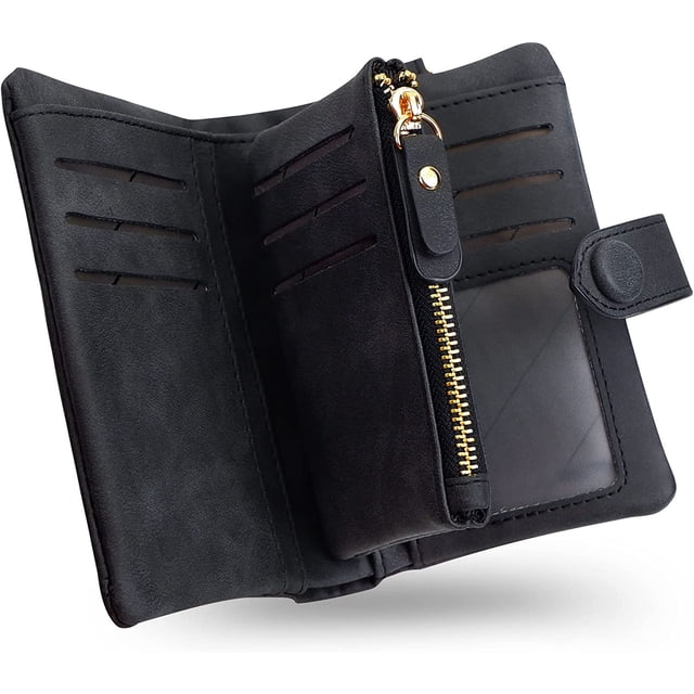 Cartera corta de piel con protección RFID para mujer: cartera suave, cómoda y bonita con muchas ranuras para tarjetas (rosa)
