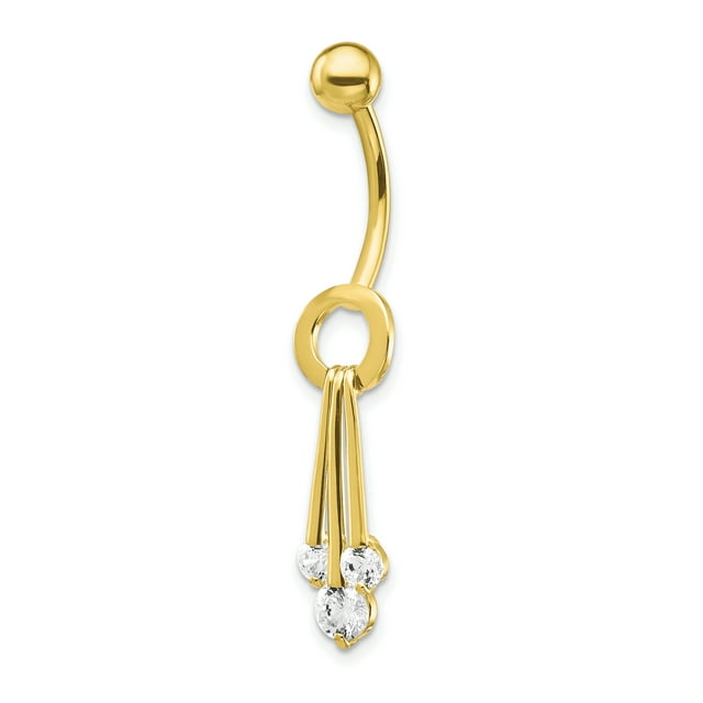 10k Yellow Gold Dangly Czs Belly Button Rings Screw Navel Bars Body Piercing Naval