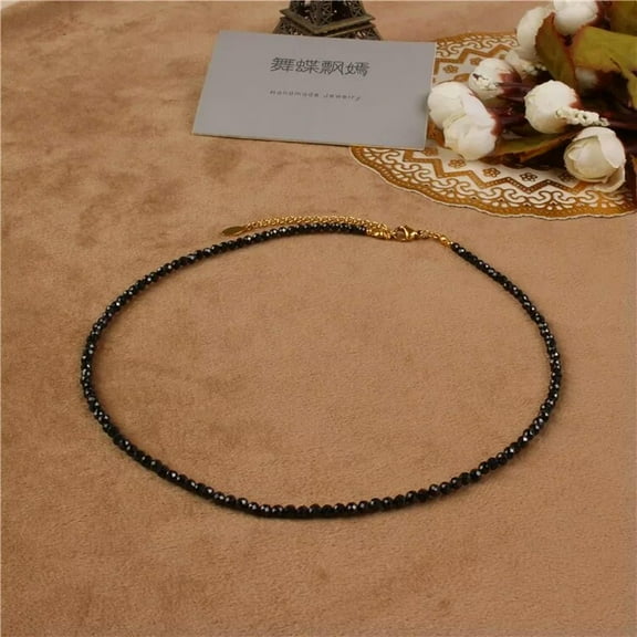K-KED Natural Single Strand 3mm Faceted Black Spinel Round Gemstone Beads Necklace 18"