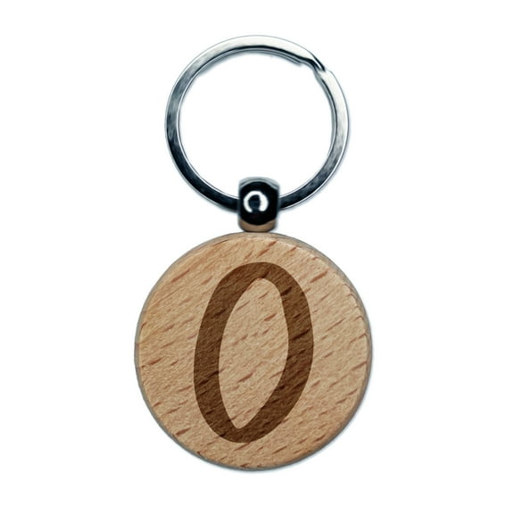 Number 0 Zero Felt Marker Font Round Keychain Charm Tag - Engraved Wood