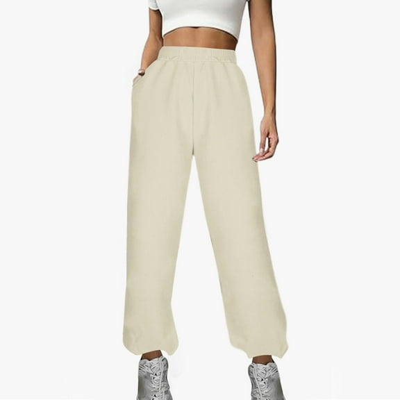 Women's Ultra-Soft & Warm Fleece Joggers Sweatpants Ndbuld Women's Winter Warm Casual Straight Pants With Pocket Pants Beige M